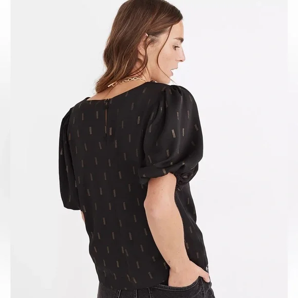 Madewell Metallic Jacquard Puff Sleeve Top - Picture 3 of 16